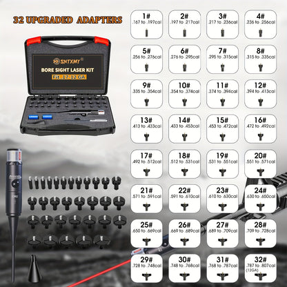 Kit laser de réglage de tir rouge/vert avec 8 ou 32 adaptateurs, universel multi-calibre de 0.17 à 12GA pour fusil, pistolet et fusil de chasse - Outil tactique de mise à zéro d'arme
