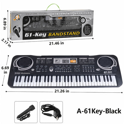 Clavier électronique 61 touches pour débutants - microphone intégré, partitions imprimées et alimentation USB, kit de démarrage complet pour enfants et adultes, cadeau d'anniversaire idéal pour les mélomanes