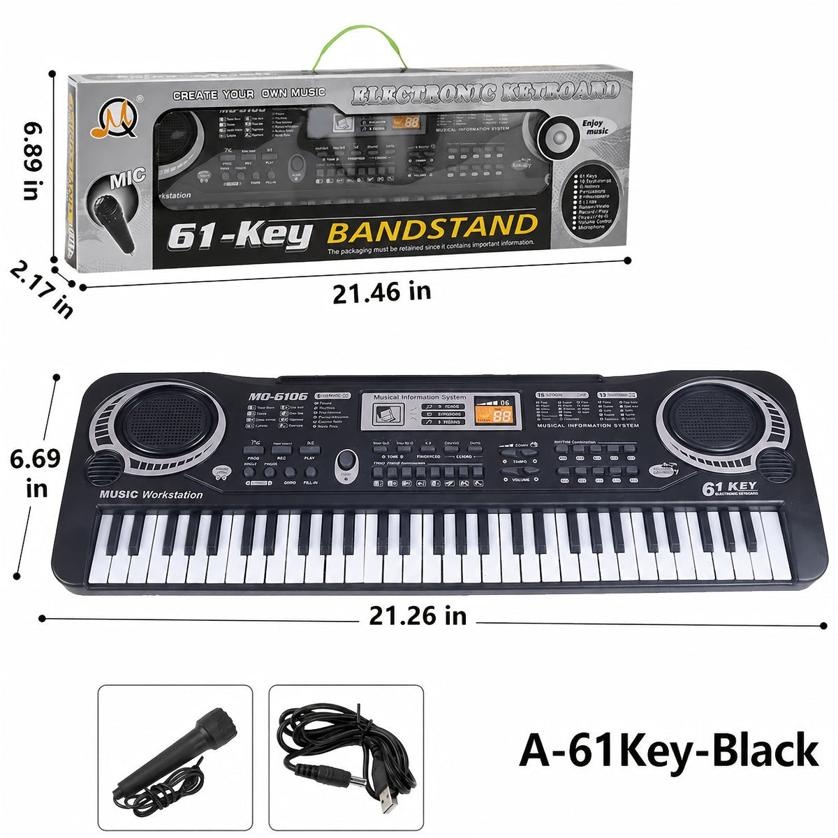 Clavier électronique 61 touches pour débutants - microphone intégré, partitions imprimées et alimentation USB, kit de démarrage complet pour enfants et adultes, cadeau d'anniversaire idéal pour les mélomanes
