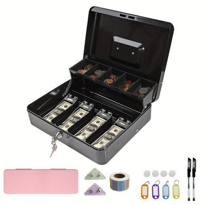 Grande caisse verrouillable avec plateau à monnaie – Coffre de sécurité en métal avec 6 accessoires pour caisse enregistreuse, maison, bureau et entreprise, 6 couleurs, options de verrouillage à clé et à combinaison