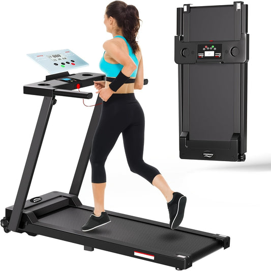 Tapis de course pliable et portable 3,0 CV avec capacité de 136 kg et guidon – Tapis de marche et de course compact et pliable avec écran LED pour domicile, bureau et espaces restreints, équipement de cardio-fitness