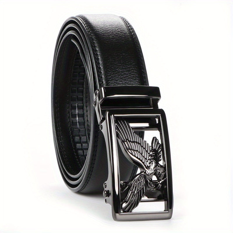 2pcs Men's Genuine Leather Belt Set with Automatic Ratchet Buckle – Adjustable Comfort Fit for 30"-44" Waist, Business & Casual Dress Belts in Black Light Brown & Black Dark Brown