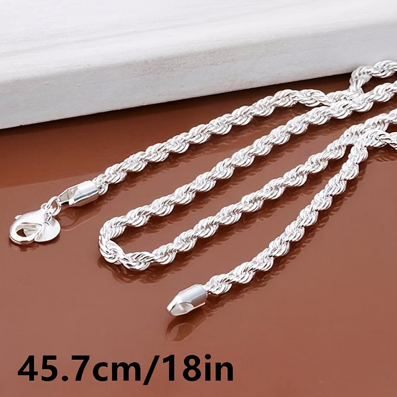 Collier chaîne torsadée plaqué argent 925, style tribal simple en acier inoxydable, unisexe, 18-30 pouces - Bijou pour hommes et femmes, idéal au quotidien ou pour les fêtes, cadeau pour la Saint-Valentin, toutes saisons
