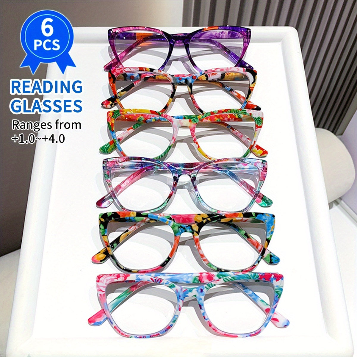 Lot de 6 lunettes de lecture anti-lumière bleue pour hommes et femmes – Charnières à ressort, verres sans correction pour hypermétropes, puissances de +0,0 à +4,0, lunettes élégantes pour ordinateur et téléphone, lot économique en gros