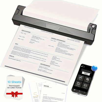 Imprimante thermique sans fil portable pour le voyage – Version améliorée 2026, imprime les formats lettre 8,5"x11", légal, A4 et A5, compatible avec iPhone, Android et ordinateur portable, comprend 10 feuilles de papier thermique plié – Noir