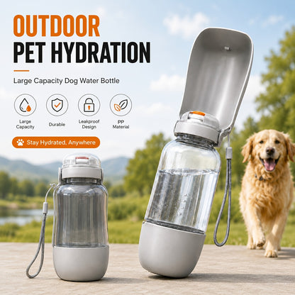Gourde de voyage 2-en-1 pour chien avec dragonne – Compartiments de 520 ml pour l'eau et 150 g pour la nourriture, distributeur étanche avec gamelle pliable pour randonnée et voyage, 4 couleurs