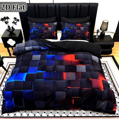 Parure de lit à carreaux rouge et bleu – Ensemble de literie 3 pièces à impression numérique, housse de couette toutes saisons avec taies d'oreiller, tailles Twin, Full, Queen, King, lavable en machine, garnissage non inclus
