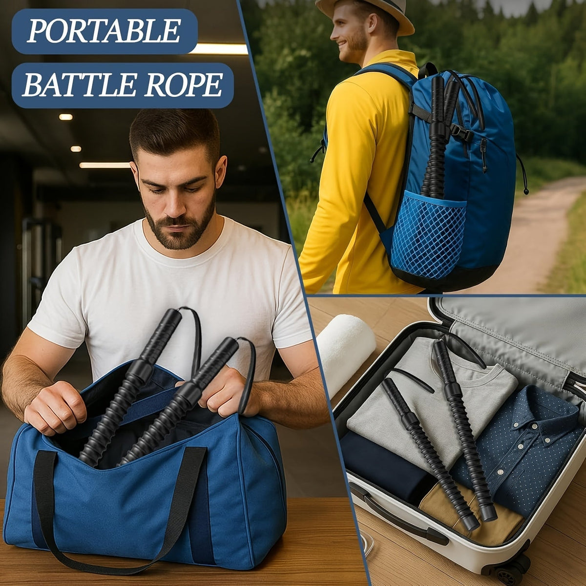Ensemble de cordes de combat sans fil, 2 pièces – Corde de combat portable pour entraînement musculaire des bras à domicile, équipement de fitness pour hommes et femmes, exercice en intérieur et en extérieur