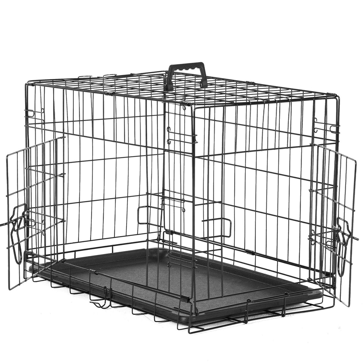 Cage pour chien pliable en fil métallique avec séparateur et plateau étanche – Chenil en métal repliable à double porte pour chiens de petite, moyenne et grande taille, pour intérieur, extérieur et voyage