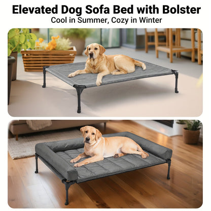 Lit surélevé rafraîchissant pour chien avec matelas amovible – Canapé pour chien surélevé avec rebords, filet respirant et pieds antidérapants pour une utilisation en intérieur et en extérieur