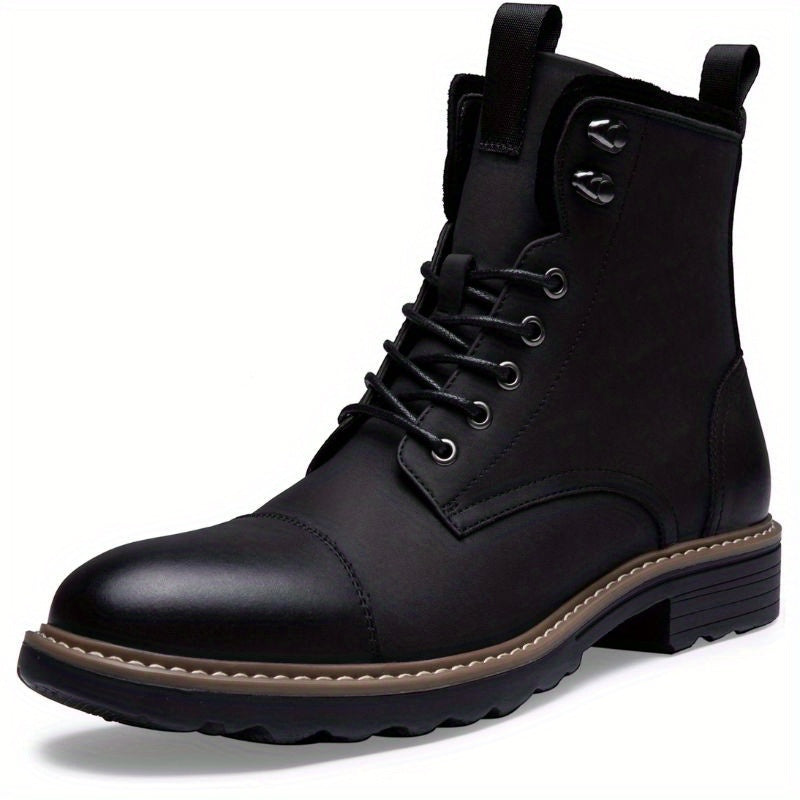 Bottes Chukka de moto pour homme – Bottines de ville en cuir véritable à lacets et fermeture éclair avec semelle antidérapante, bout renforcé, semelle intérieure rembourrée respirante, noir et marron | Velora