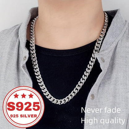 Collier chaîne gourmette cubaine en argent sterling 925 pour hommes et femmes - Chaîne Miami cubaine classique de 9 mm, bijoux hip-hop unisexes en argent et or, 18-24 pouces, cadeau tendance au quotidien