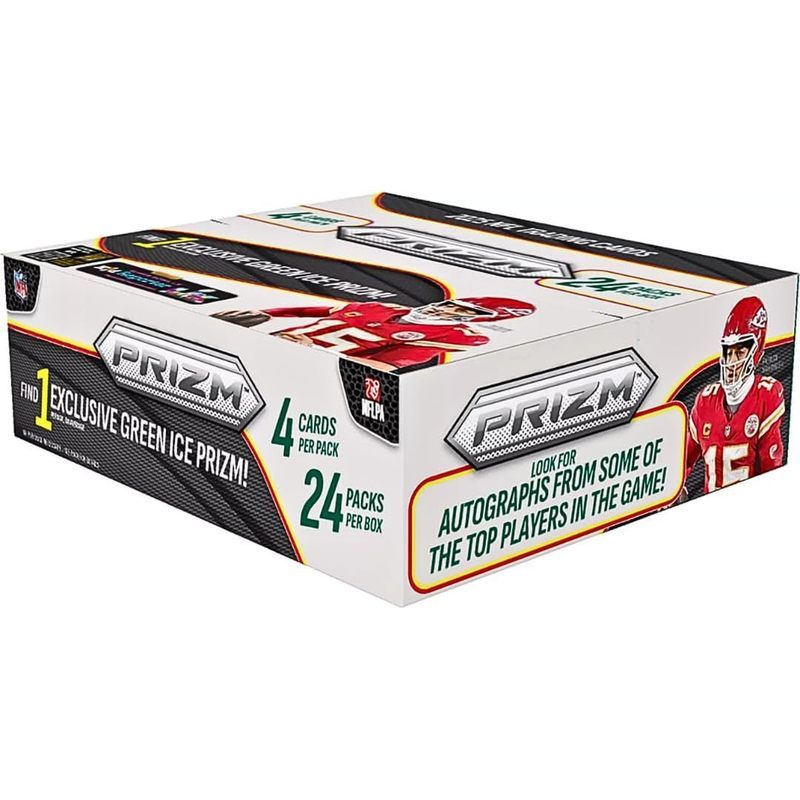 Boîte de vente au détail NFL Football 2025 Panini Prizm, 96 cartes à collectionner, 24 paquets, Green Ice Prizm, autographes, recrues, inserts, 6 toploaders, cadeau de collection magnétique StreetCards