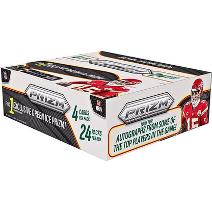Boîte de vente au détail NFL Football 2025 Panini Prizm, 96 cartes à collectionner, 24 paquets, Green Ice Prizm, autographes, recrues, inserts, 6 toploaders, cadeau de collection magnétique StreetCards