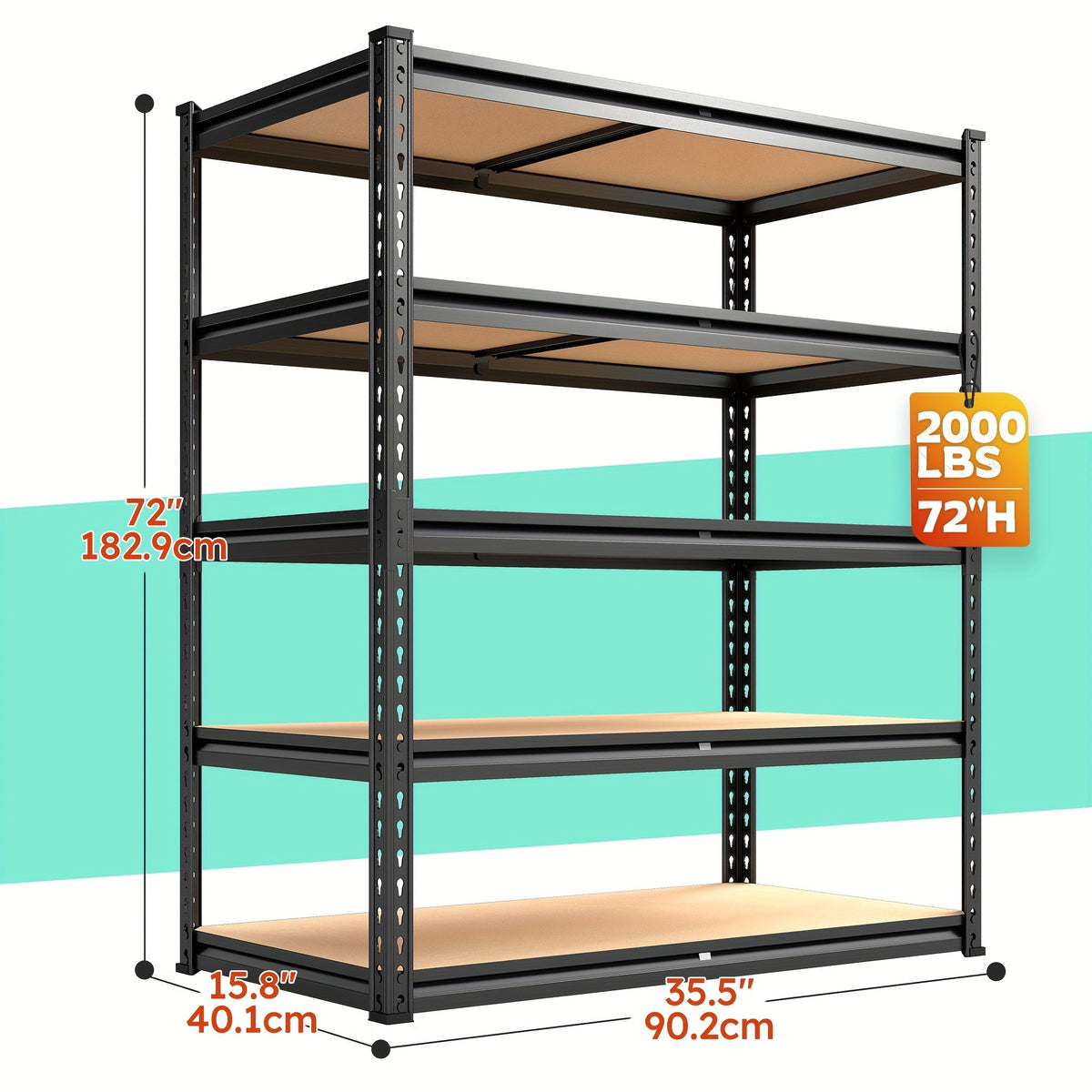 Étagère de rangement robuste en métal 72 pouces, 5 niveaux réglables, capacité de 3000 lb, en acier au carbone pour garage, sous-sol, entrepôt, garde-manger et bureau