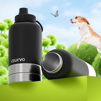 Gourde pour chien de 950 ml avec bol intégré – Gourde de voyage isotherme en acier inoxydable, étanche et portable pour la randonnée, le camping, les promenades et les sorties en plein air – Distributeur d'eau de voyage pour chien