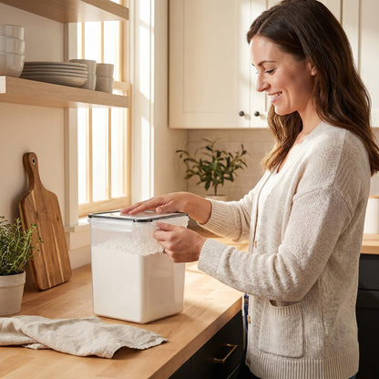 Lot de 4 grands récipients alimentaires hermétiques avec couvercles – Boîtes en plastique sans BPA de 5,2 L pour farine, sucre, riz et ingrédients de pâtisserie – Inclut des tasses à mesurer et 24 étiquettes, noir