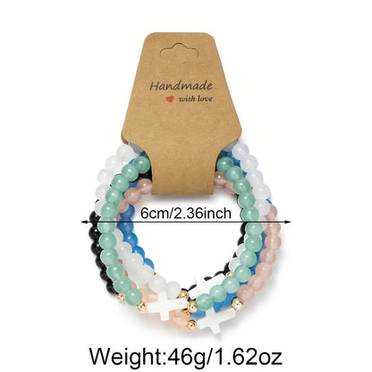 Lot de 10 bracelets bohèmes en perles de verre avec croix – Bracelets élastiques multi-rangs empilables avec accents en zircon et alliage de zinc, bijoux élégants pour le quotidien, les fêtes et les cadeaux