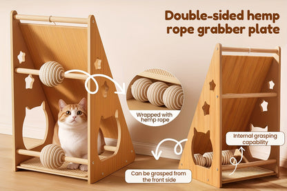 Griffoir pour chat en sisal de 27 pouces – Tapis de griffes multifonctionnel et résistant à l'usure, protège-meubles avec 3 balles de jeu, installation facile, griffoir d'intérieur pour chat