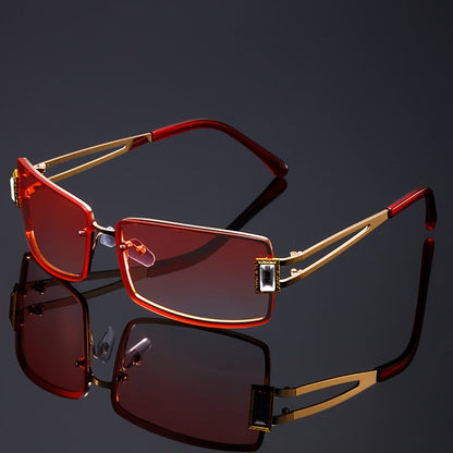 Lunettes de fête carrées à strass pour femmes et hommes – Accessoire de festival hip-hop audacieux, décoration en cristaux de luxe, choix de couleurs, étui et chiffon de nettoyage inclus
