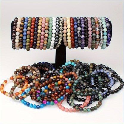 Lot de 20 bracelets de perles en pierre naturelle colorée – Bracelet élastique fait main, mélange de couleurs aléatoire, style bohème vintage, bijoux empilables unisexe pour femmes et hommes