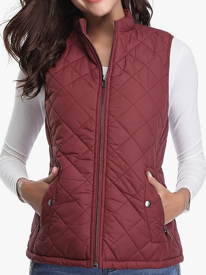 Women's Lightweight Quilted Vest – Stand-Up Collar Zip-Up Sleeveless Jacket 120g Polyester Lined Fall Winter Casual Outdoor Layering Gilet