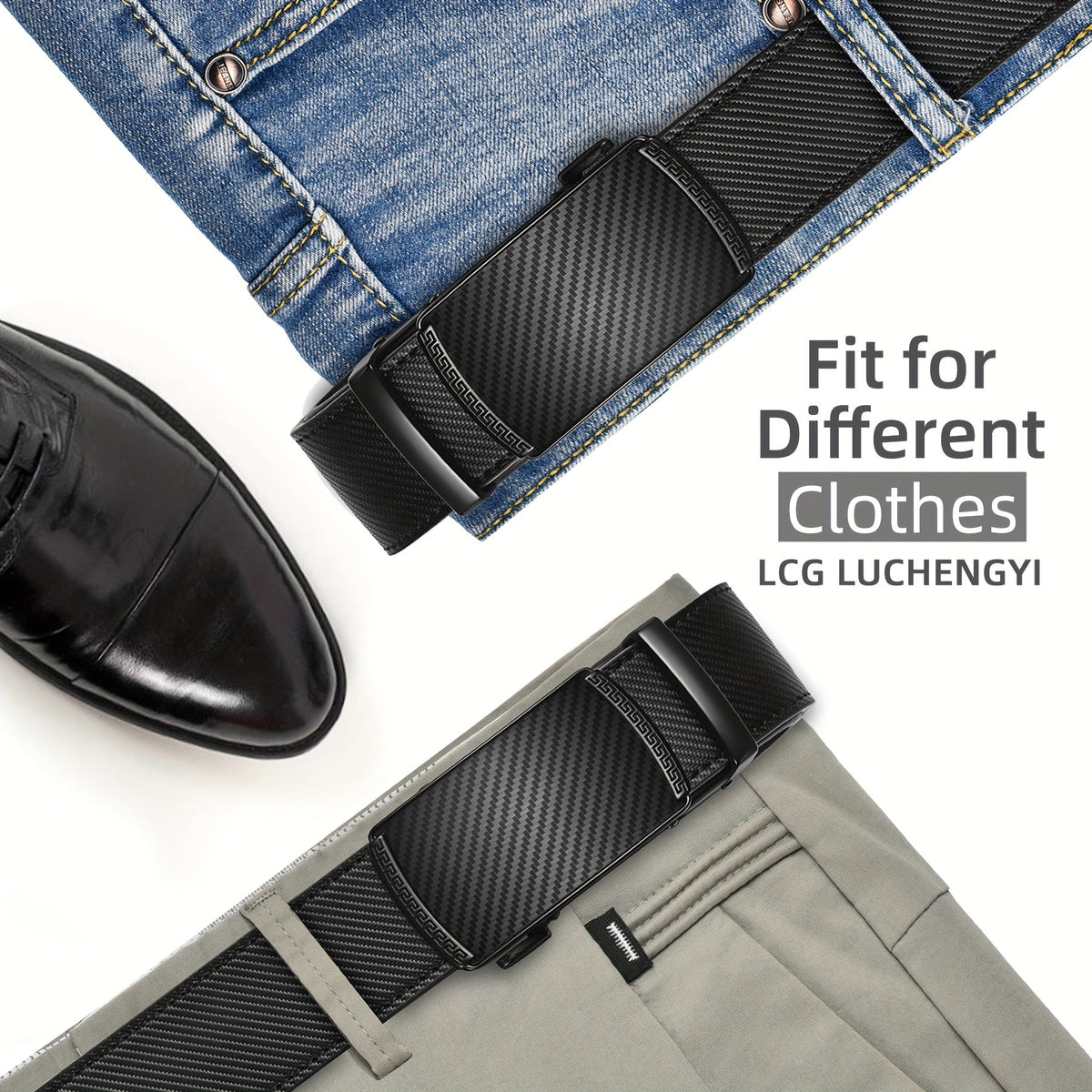 Ceinture habillée à cliquet pour homme en cuir avec boucle automatique – Boucle en alliage de zinc, taille ajustable de 71 cm à 117 cm , 8 styles, ceinture de ville, cadeau idéal pour mari, fête des pères et Noël