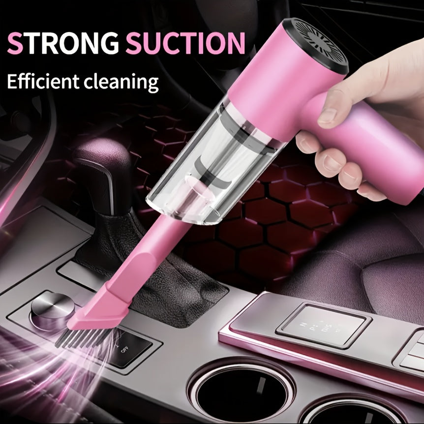 Aspirateur de voiture portable 12 V, aspirateur filaire puissant pour poils d'animaux et poussière, moteur silencieux, kit d'accessoires inclus, design compact pour le nettoyage intérieur de voiture – Rose