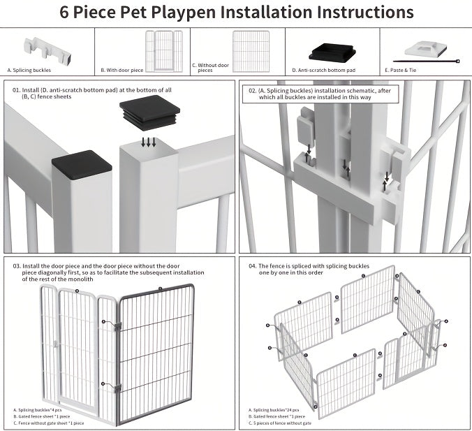 Enclos pour chien d’intérieur en acier inoxydable – Parc pour animaux multifonction avec zones de repos, de jeu et d’apprentissage de la propreté pour petits et moyens chiens, pré-assemblé pour une installation facile, noir ou blanc
