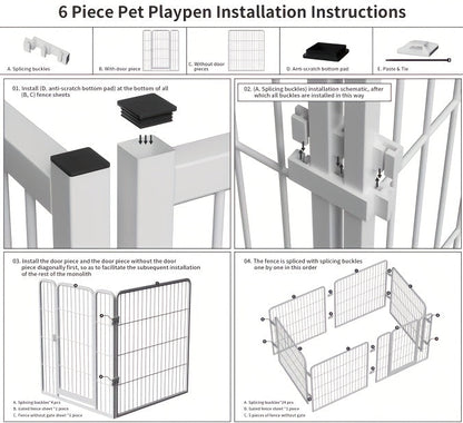 Enclos pour chien d’intérieur en acier inoxydable – Parc pour animaux multifonction avec zones de repos, de jeu et d’apprentissage de la propreté pour petits et moyens chiens, pré-assemblé pour une installation facile, noir ou blanc