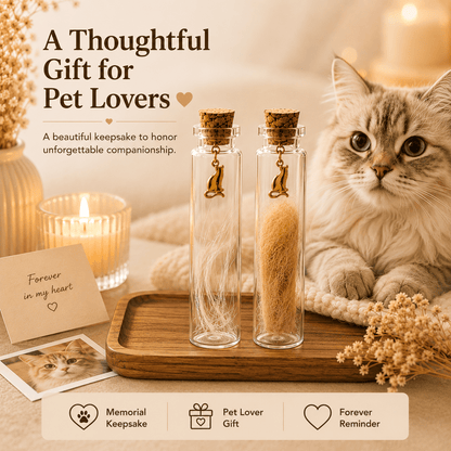 Ensemble de bocaux souvenirs pour poils d'animaux, 2 pièces – Flacons de mémoire en verre avec breloque chat dorée pour poils, moustaches et petits mots, cadeau de commémoration pour amoureux des chiens et chats