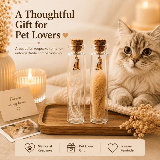 Ensemble de bocaux souvenirs pour poils d'animaux, 2 pièces – Flacons de mémoire en verre avec breloque chat dorée pour poils, moustaches et petits mots, cadeau de commémoration pour amoureux des chiens et chats