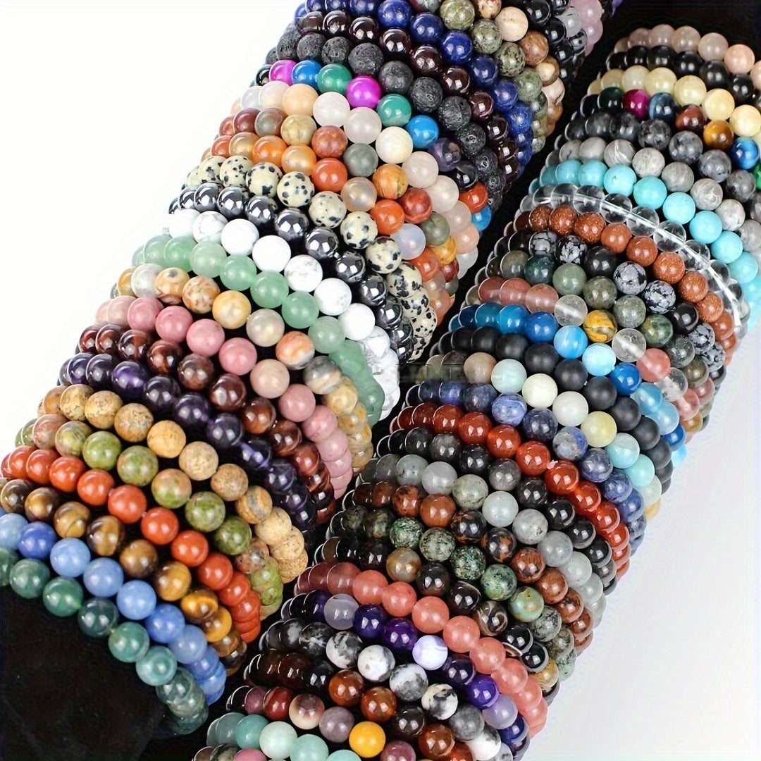 Lot de 20 bracelets de perles en pierre naturelle colorée – Bracelet élastique fait main, mélange de couleurs aléatoire, style bohème vintage, bijoux empilables unisexe pour femmes et hommes