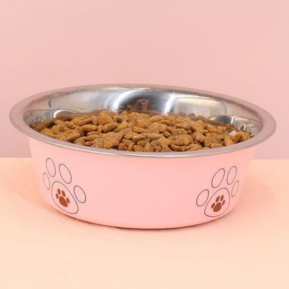 Écuelle pour chien en acier inoxydable avec motif empreintes, durable et antidérapante, bol pour nourriture et eau pour chiens, usage intérieur et extérieur, tailles S M L XL, coloris beige, rose, bleu