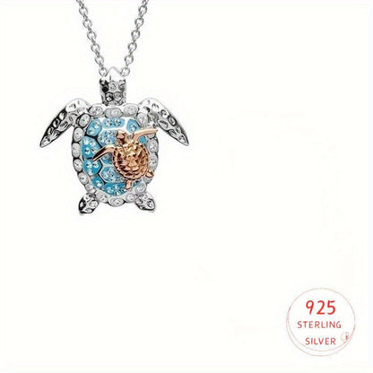 Parure de bijoux tortue pour femme – Collier, boucles d'oreilles et bague en argent S925 doré avec zircone cubique, ensemble bohème élégant de 3 pièces pour le quotidien, cadeau d'anniversaire, Saint-Valentin et cadeau pour femme