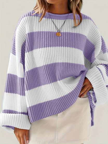 Women's Loose V-Neck Off-Shoulder Pullover Sweater Casual Lazy Style Knit Top Green Black Grey Navy Purple Linen S M L XL XXL