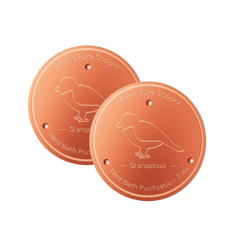 Disque de purification en cuivre et agitateur d'eau pour bain d'oiseaux, 99 % cuivre pur, rond de 10 cm, support renforcé à trois points de 1 mm pour une eau propre et sûre – Ajustement universel pour bassin d'oiseaux extérieur, toutes saisons