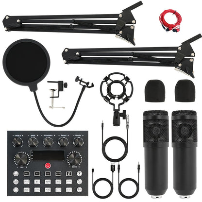 Kit d'enregistrement avec microphone à condensateur et carte son BM800 – Pack studio à domicile pour podcasting, streaming, voix off et musique, compatible avec PC, smartphone et tablette, plusieurs modèles disponibles