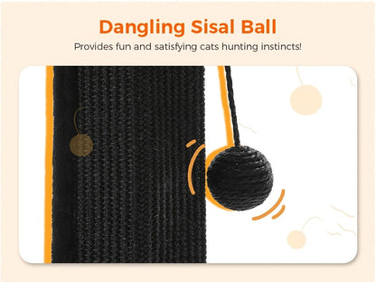Arbre à chat à plusieurs niveaux avec poteau en sisal et jouets suspendus pour chats d'intérieur, tour d'escalade robuste et centre d'activités pour chats énergiques, disponible en gris et noir
