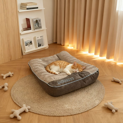 Canapé-lit futon de luxe à carreaux pour chiens et chats de taille moyenne et grande – Garnissage en polyester doux toutes saisons, fond antidérapant, parfait pour les golden retrievers, comprend des balles jouets en bonus, lit douillet pour chien