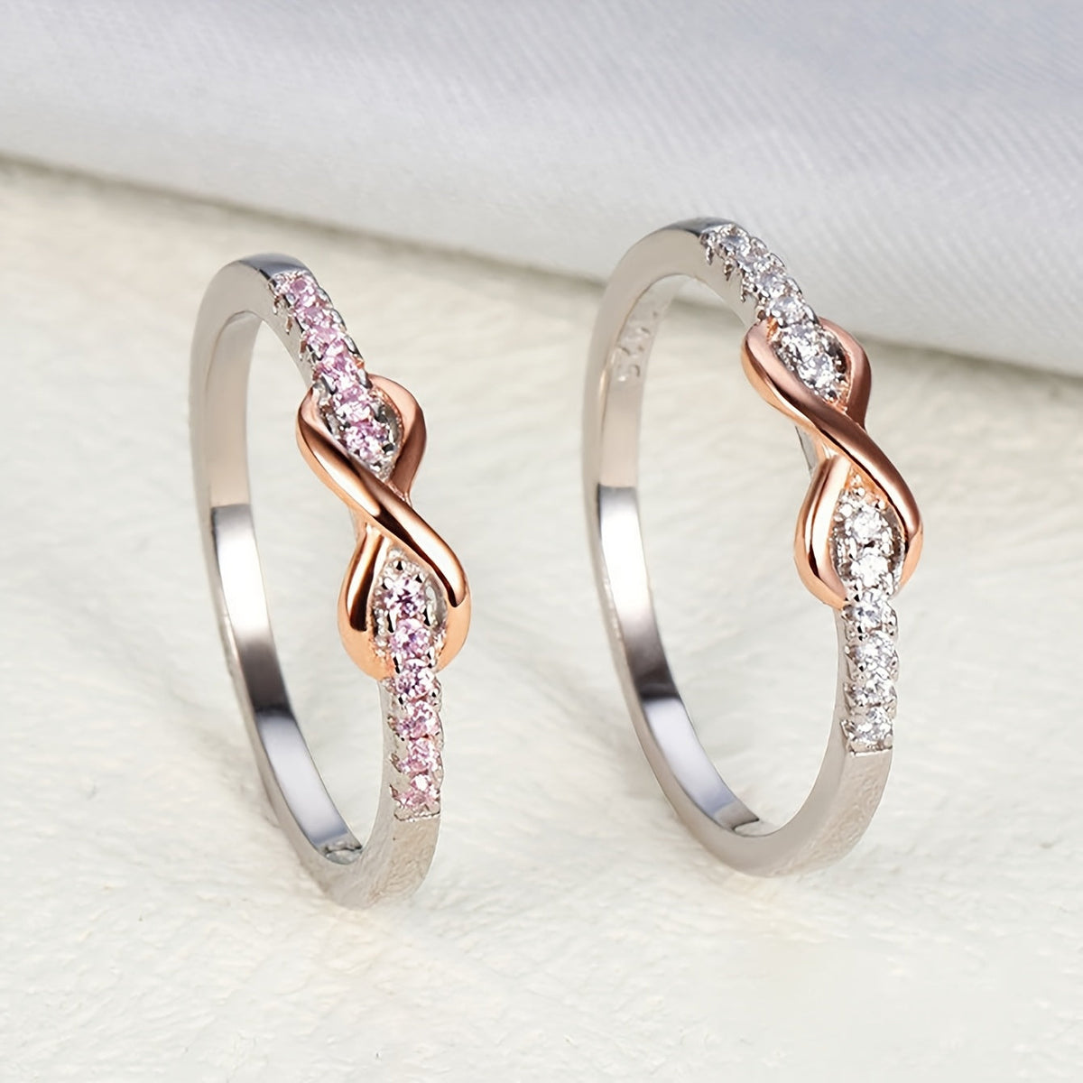 Bague « 8 chanceux » pour femme en argent sterling 925 – Incrustation de zircone cubique, design bicolore, anneau empilable élégant, tailles 5-10, bijou raffiné pour mariage et cadeau