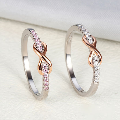 Bague « 8 chanceux » pour femme en argent sterling 925 – Incrustation de zircone cubique, design bicolore, anneau empilable élégant, tailles 5-10, bijou raffiné pour mariage et cadeau