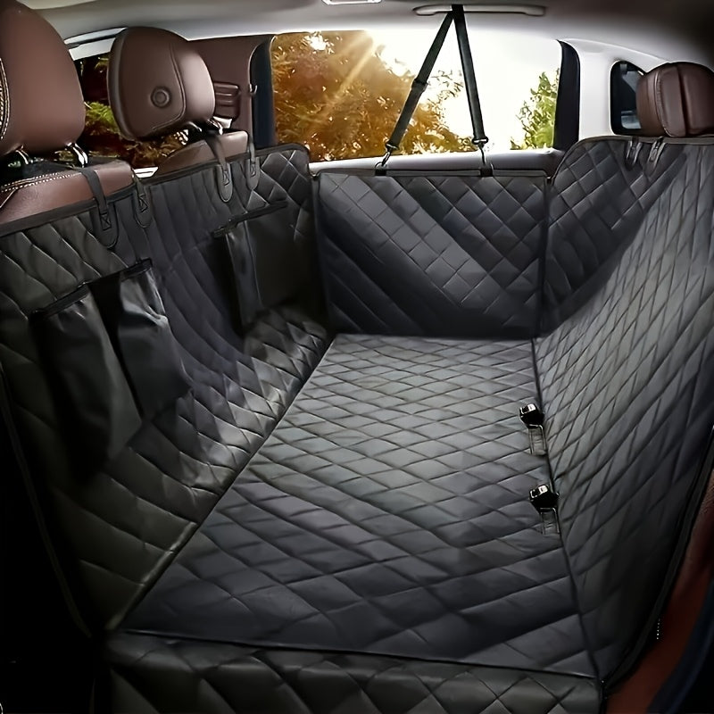 Housse de siège de voiture pour chien – Protection de banquette arrière antidérapante et anti-rayures avec 4 poches de rangement et rabats latéraux pour voitures, camions et SUV