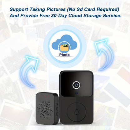 Sonnette vidéo sans fil avec caméra HD, vision nocturne, alertes de mouvement et audio bidirectionnel – Sonnette WiFi intelligente, visualisation mobile à distance, changeur de voix, batterie rechargeable, 2,4 GHz, sécurité domestique