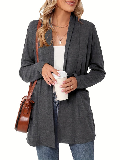 Women's Open Front Cardigan Sweater Long Sleeve with Pockets - Cozy Knit Oversized Drape Wrap Sweater for Fall Winter, Casual Loose Fit Outwear Top S-XXL Multiple Colors
