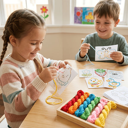 Kids Beginner Sewing Kit 27 Piece Felt Craft Set with Plastic Needles Thread Sewing Board Multi-Style Combinations Entry Level DIY Craft Activity Fine Motor Skills Gift for Girls Boys Ages 3 and Up
