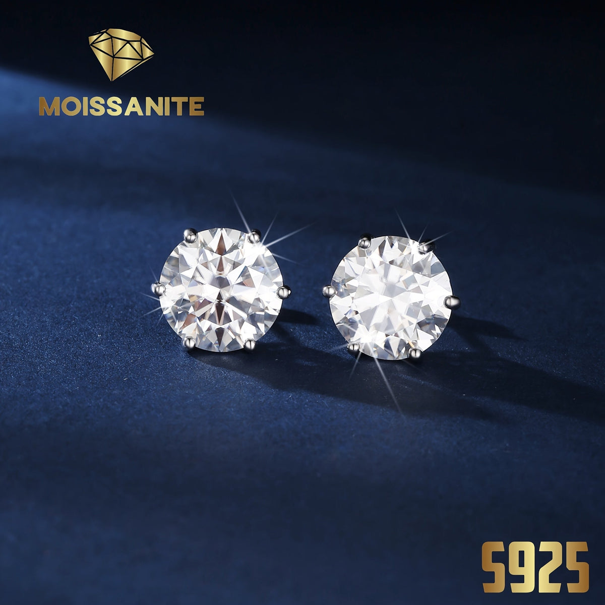 Boucles d'oreilles puces en moissanite, couleur D, pureté VVS, taille ronde brillant, argent sterling 925 – Options de 1 ct à 10 ct, pochette en velours et chiffon de polissage inclus, cadeau idéal pour un anniversaire, Noël et la Saint-Valentin (4,25 g)