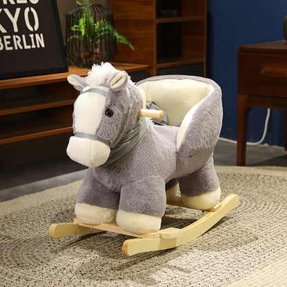 Cheval à bascule pour nourrissons et tout-petits - Jouet à chevaucher pour l'intérieur et l'extérieur, design en peluche gris, sûr pour les bébés et les jeunes enfants, cadeau d'anniversaire et de fête