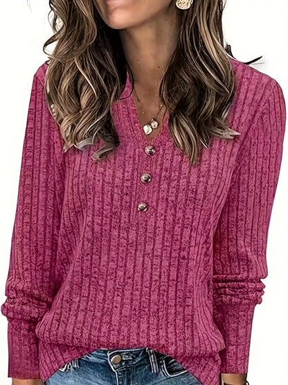 Women's Ribbed V-Neck Sweatshirt Long Sleeve Casual Loose Knit Top for Women Fall Winter Fashion S-XXL Multiple Colors