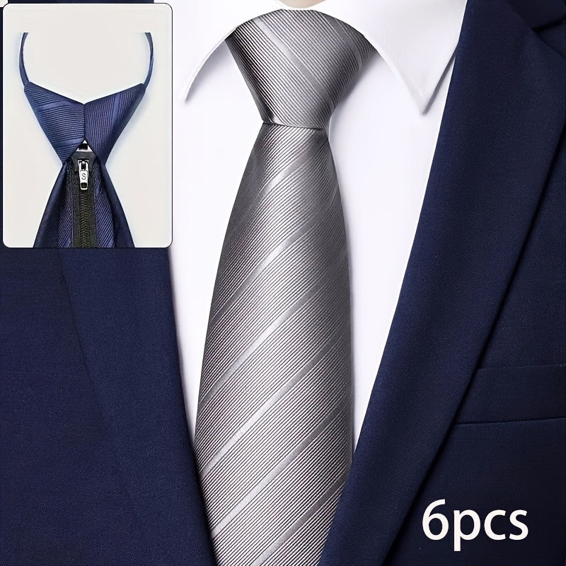 Lot de 6 cravates zippées pour hommes - Cravates pré-nouées noir, bleu marine et bordeaux pour mariage, affaires, entretiens d'embauche et remise de diplômes, coffret cadeau avec cravates ajustables à clipser pour hommes et garçons